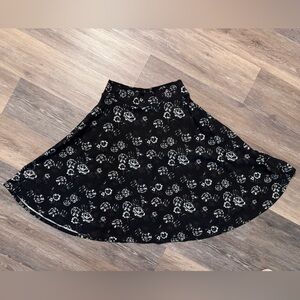 Agnes & Dora Black and Cream Midi A-Line Skirt L Rustic Roses